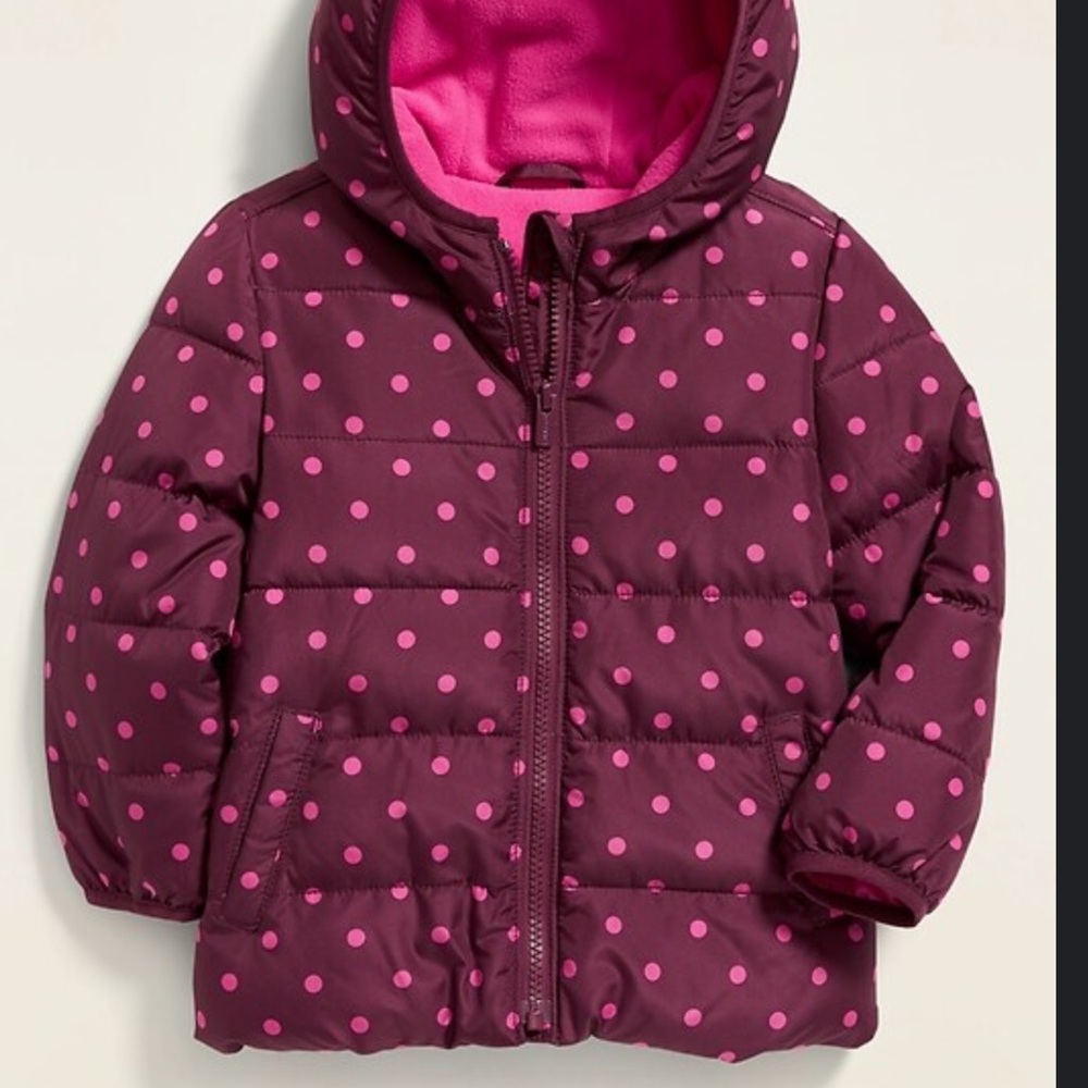 Old Navy Pink and maroon Puffer Jacket with Hood